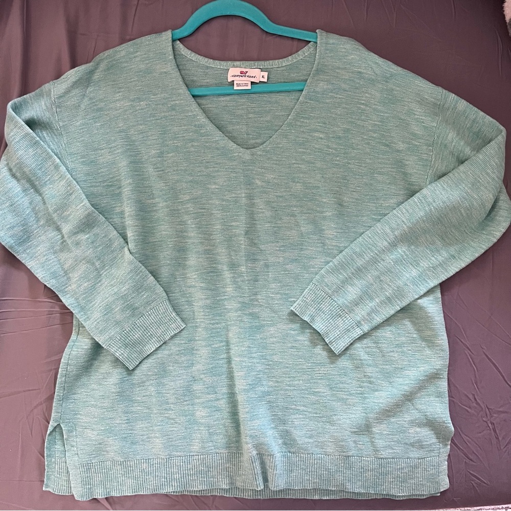 EUC Vineyard Vines Women's Light Blue cotton knit Sweater XL